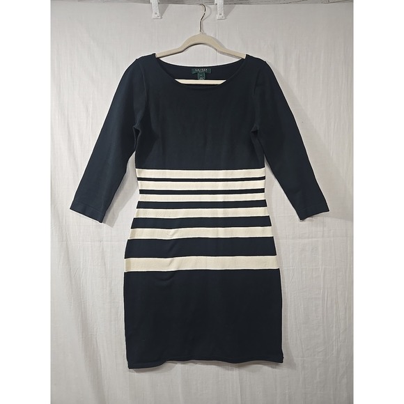 Lauren Ralph Lauren Dresses & Skirts - Vintage Lauren Ralph Lauren Dress Black Cream Striped Pullover‎ Women's M